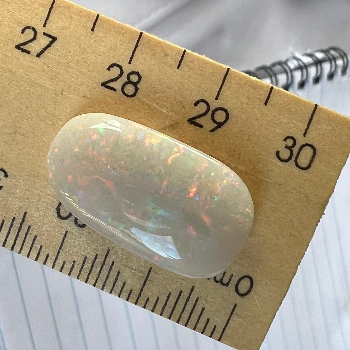 Beautiful array of colour in this solid white opal from Coober Pedy. A nice cut and ready to set.