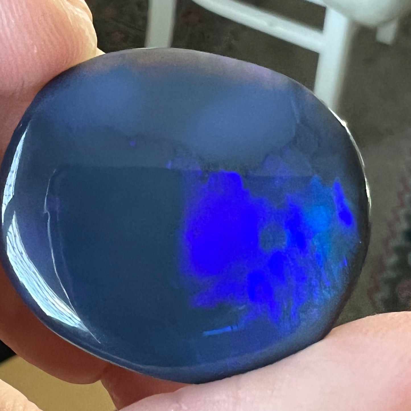 Large solid blue black opal from Lightning Ridge. A great statement piece weighing in at 32ct. Perfect cut and polish.
