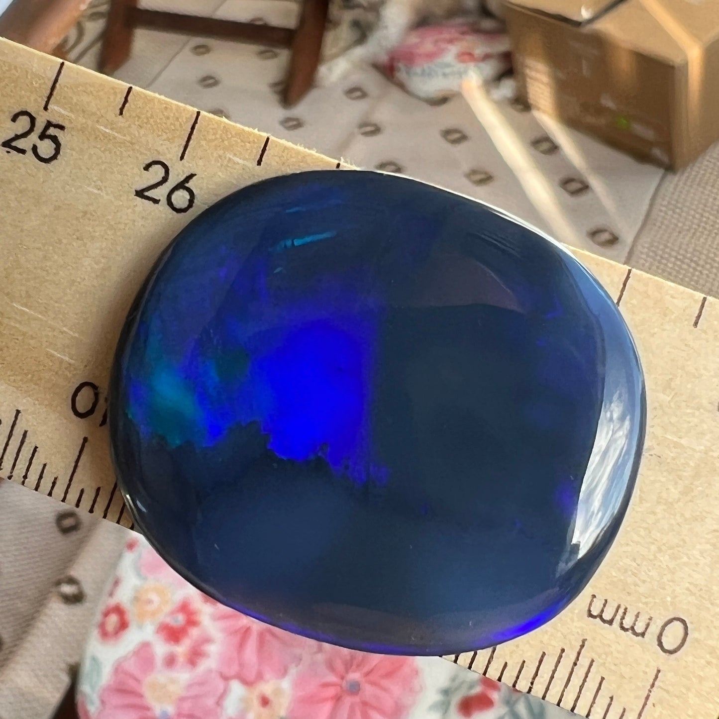 Large solid blue black opal from Lightning Ridge. A great statement piece weighing in at 32ct. Perfect cut and polish.