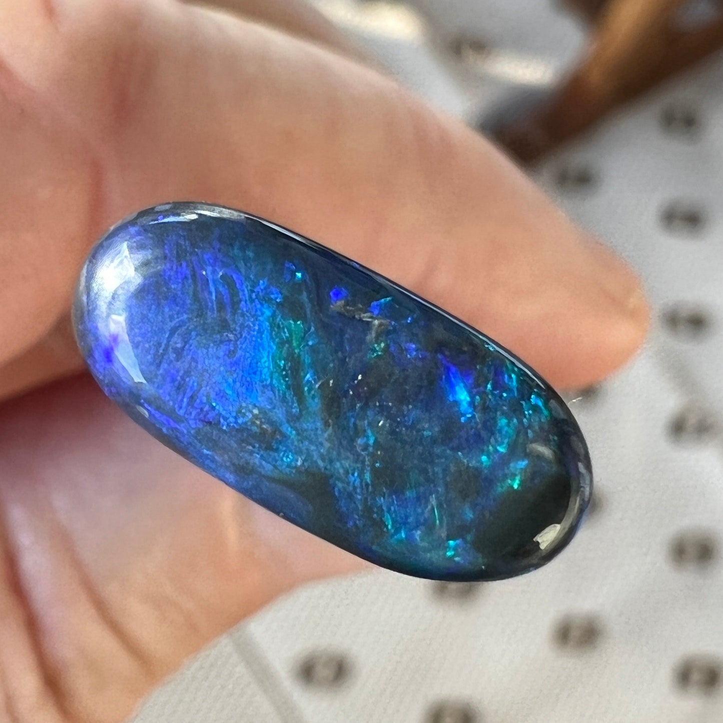 Lightning Ridge black opal displaying beautiful blues. Ready for setting.