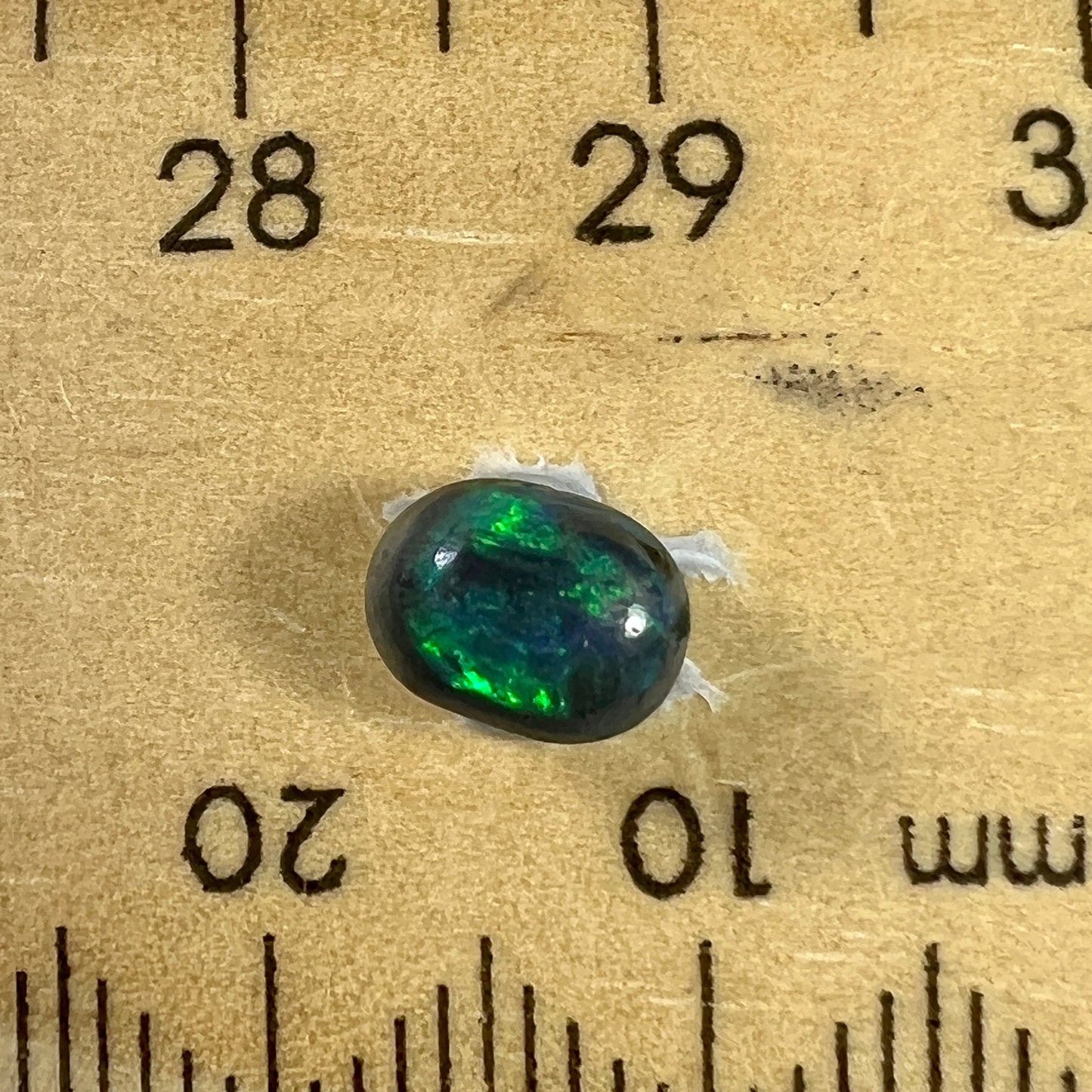 Nice little solid black opal from Lightning Ridge, displaying beautiful greens. Would make a great ring stone.