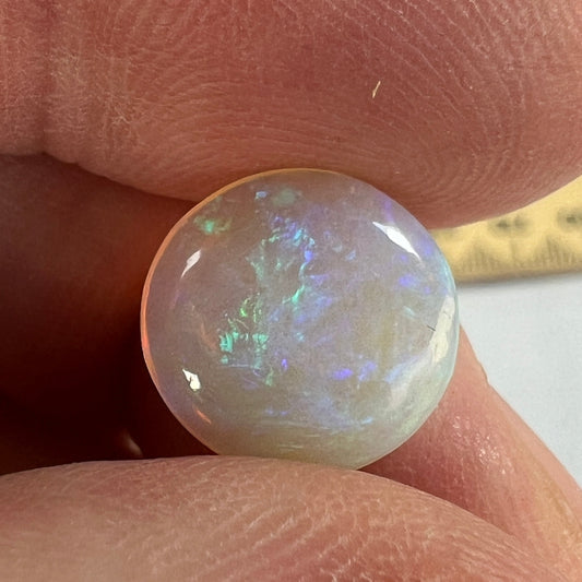 Beautiful round cut Lightning Ridge crystal opal. Polished both sides by Bill Johnston.