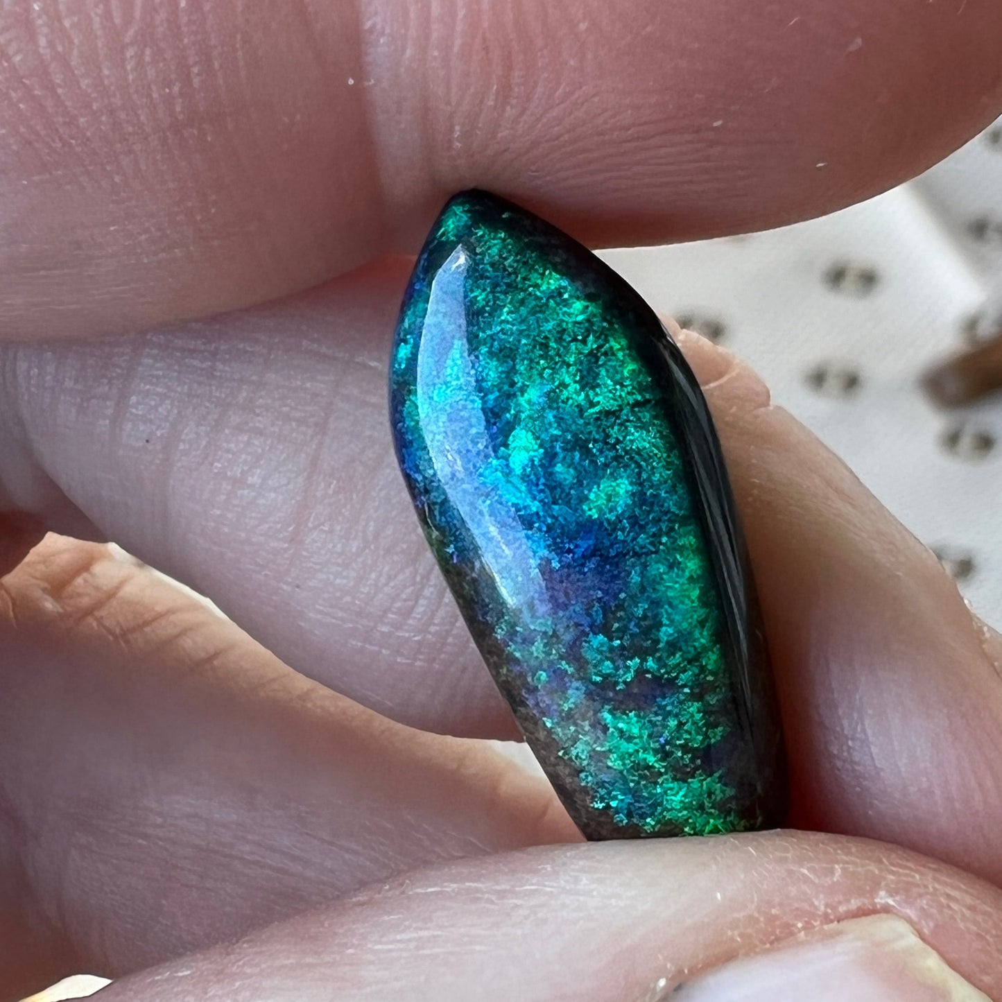 Winton boulder opal displaying beautiful blues and greens. Would make an awesome pendant or a large ring.