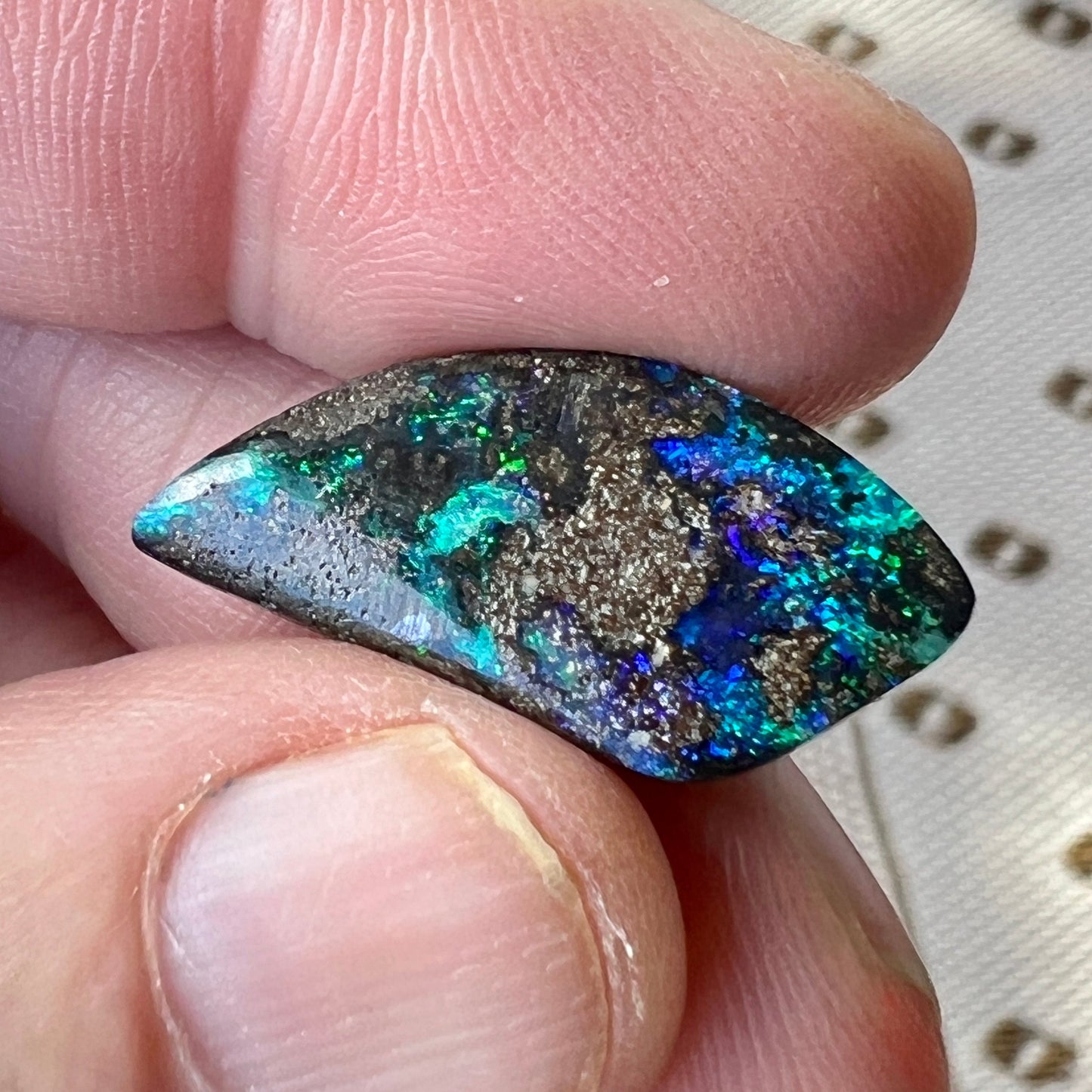 A nice stone from Opalton, Queensland, displaying beautiful blues and greens.