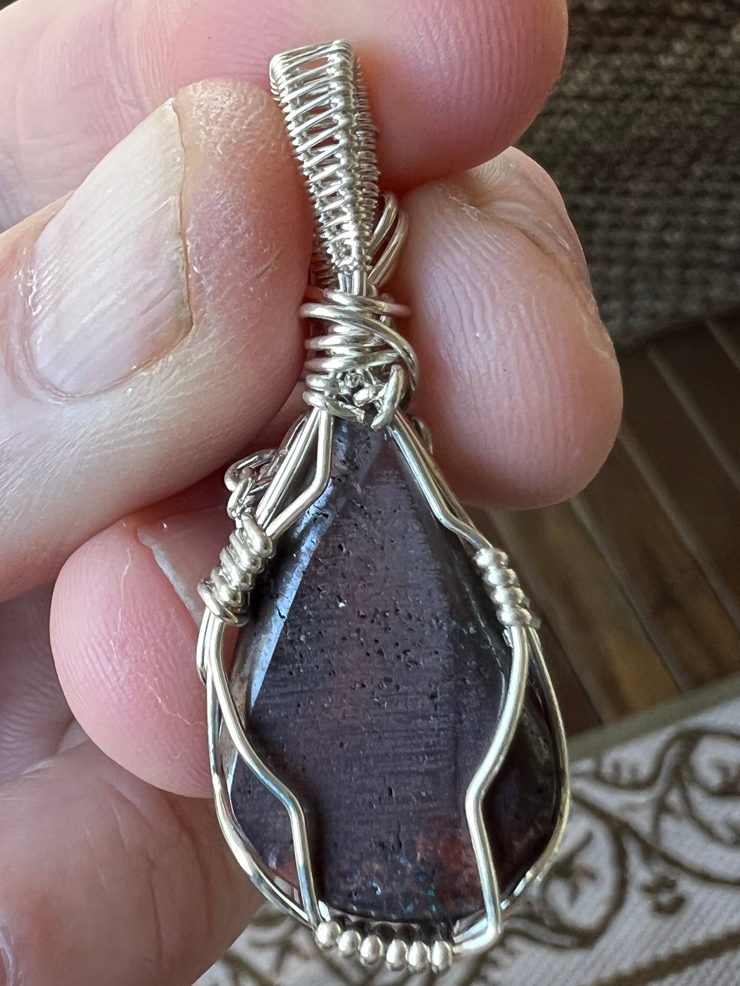 Awesome silver wire wrapped Winton Boulder opal pendant. A great statement piece displaying lovely colours.