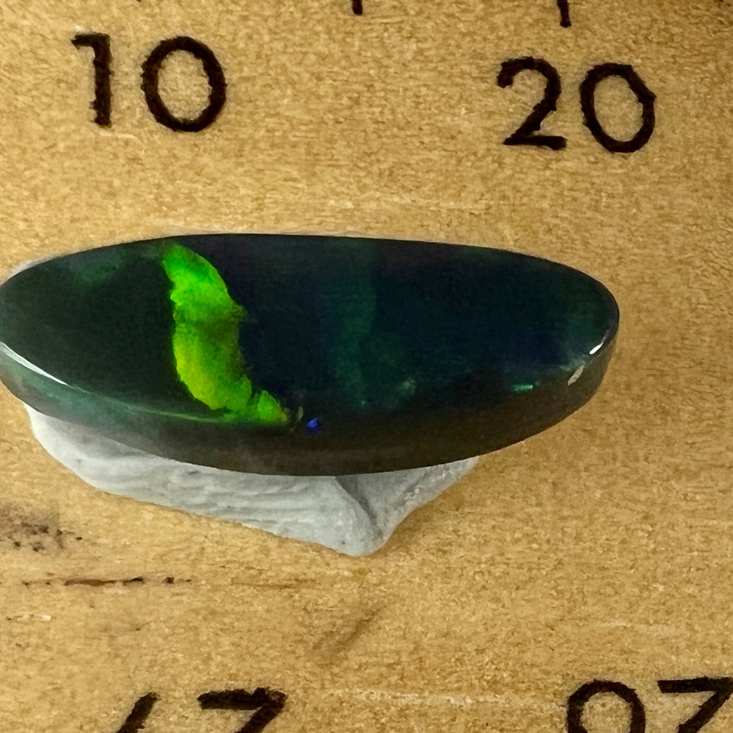 Lightning Ridge solid black opal with wonderful greens. Would make a beautiful ring.