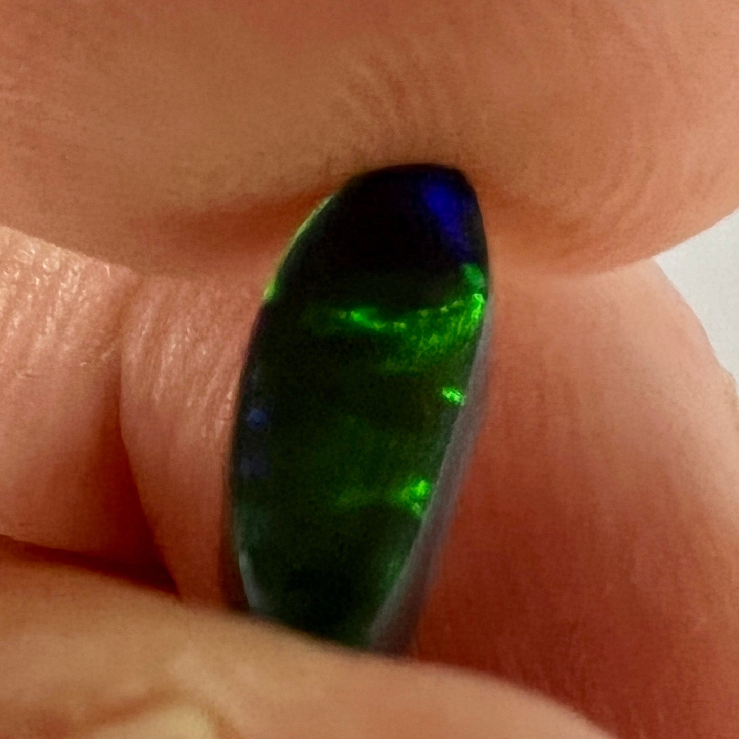 Lightning Ridge solid black opal with wonderful greens. Would make a beautiful ring.