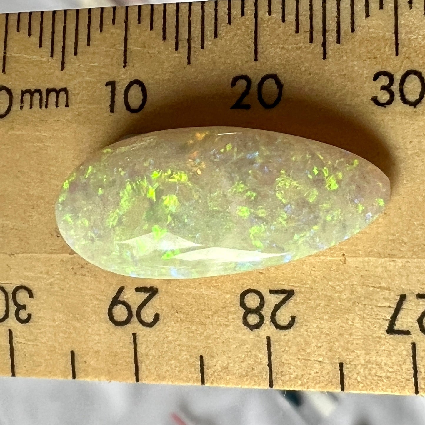 Teardrop shaped large Coober Pedy solid white opal. Ready for jewellery.