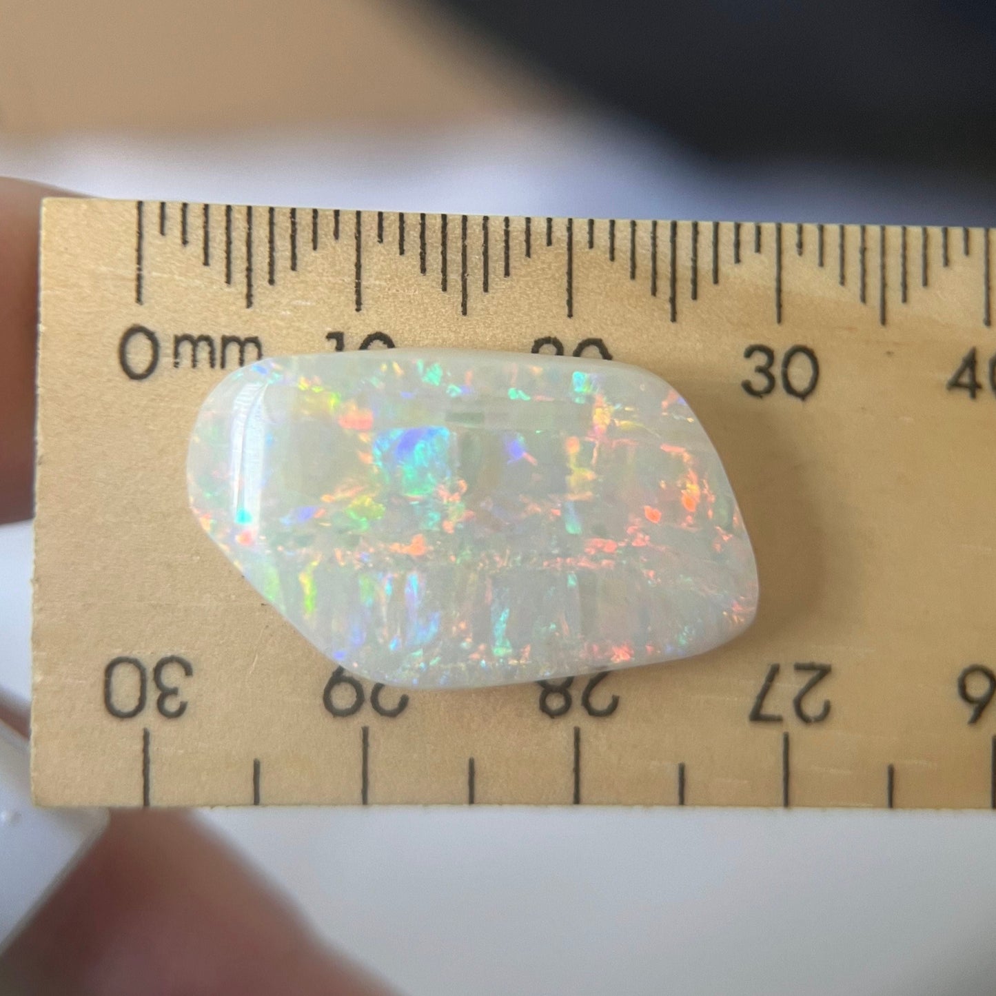 Wonderful vertical mulga gem quality stone. This will make a fantastic piece of jewellery. Showing deep colours. Its perfect! From the mine of Craig Haxton in Lightning Ridge.