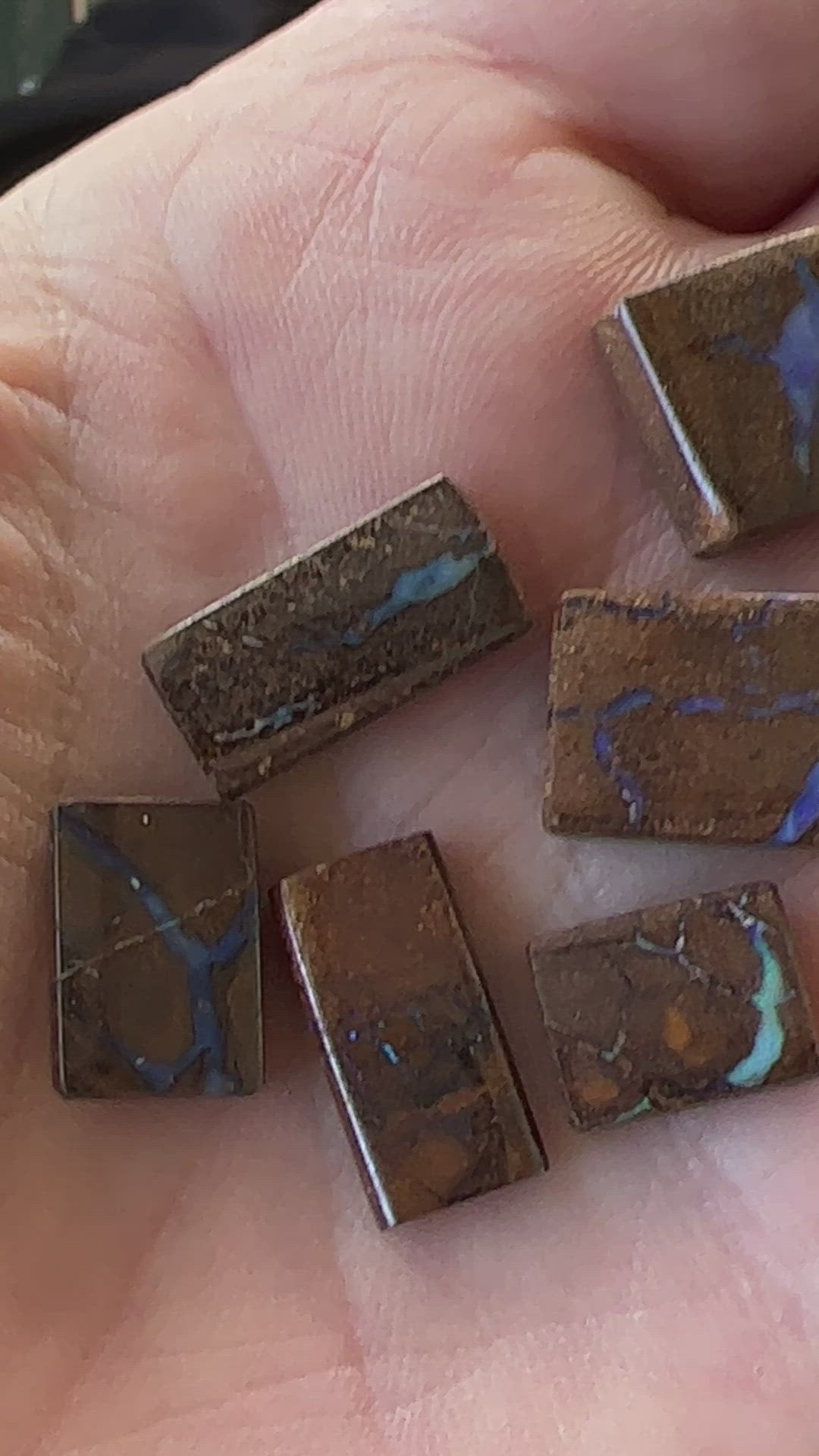 Six nice square cut boulder opals from Winton. Nice polish and ready for opal jewellery.