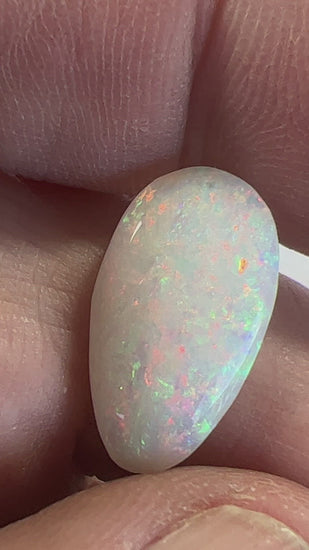 Wonderful pin fire Coober Pedy solid white opal. Bright and beautifully cut by Bill Johnson 