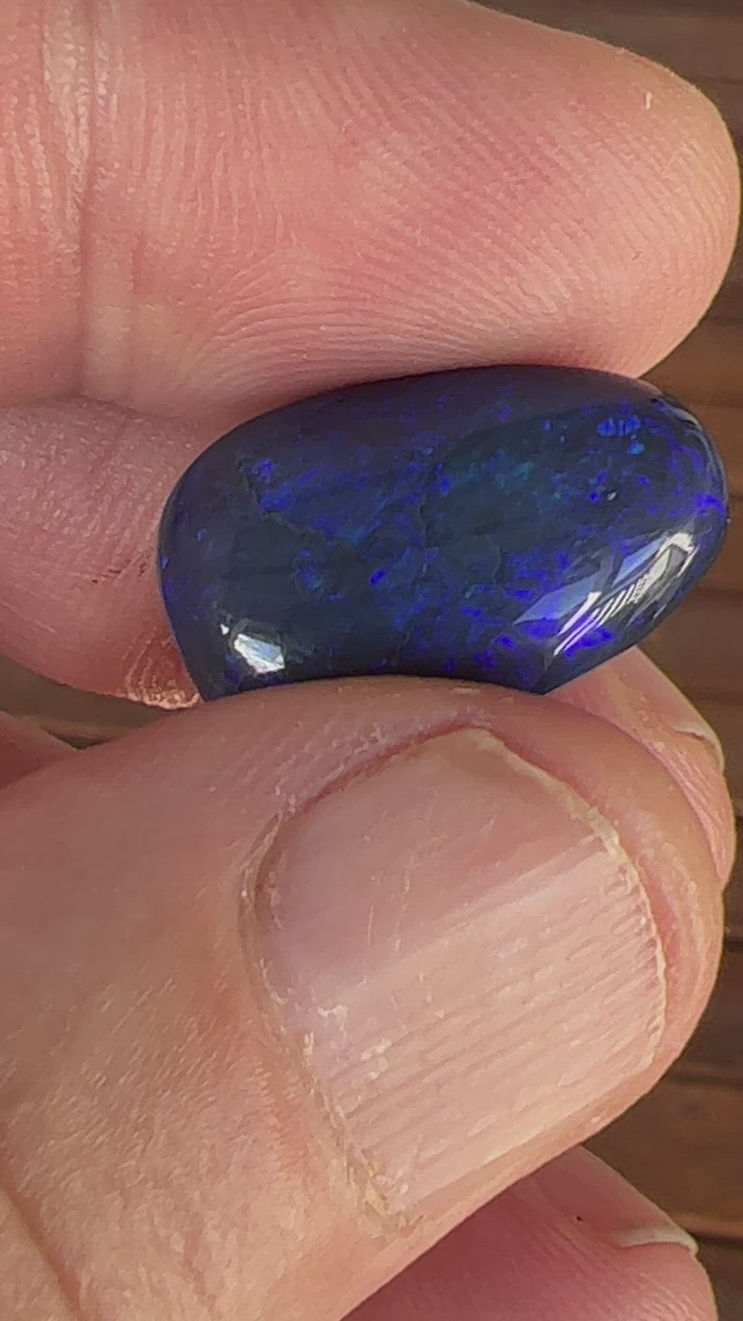'Blue on black' solid black opal from Lightning Ridge. Perfect quality with awesome deep blue colour. This stone originated in the rough from the Tunnel Rats and was supplied to us from Phoenix Gems.