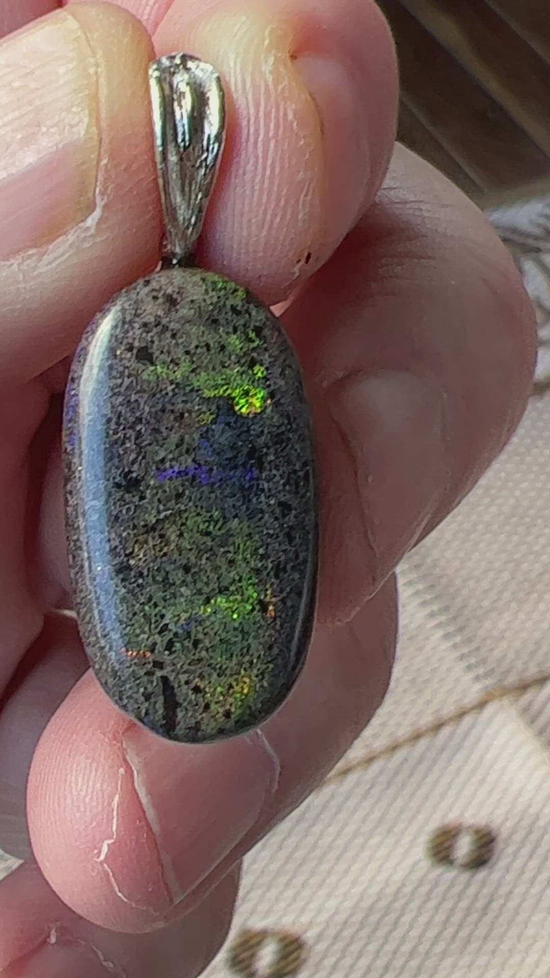 Andamooka Matrix opal pendant. Stunning colours in this lovely stone. Polished beautifully and ready to wear.