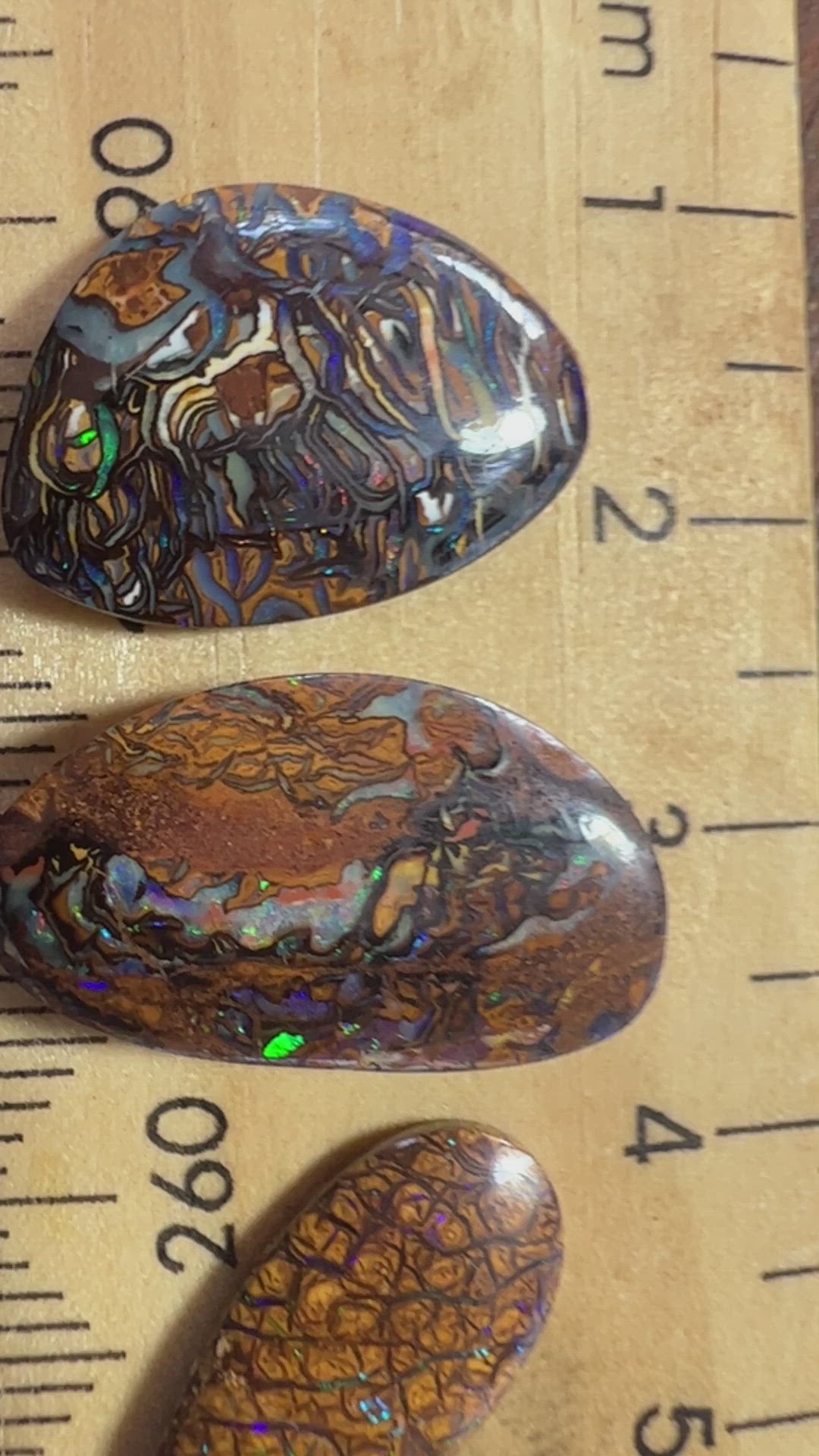 Lovely group of Queensland boulder opals with great patterns and colour.