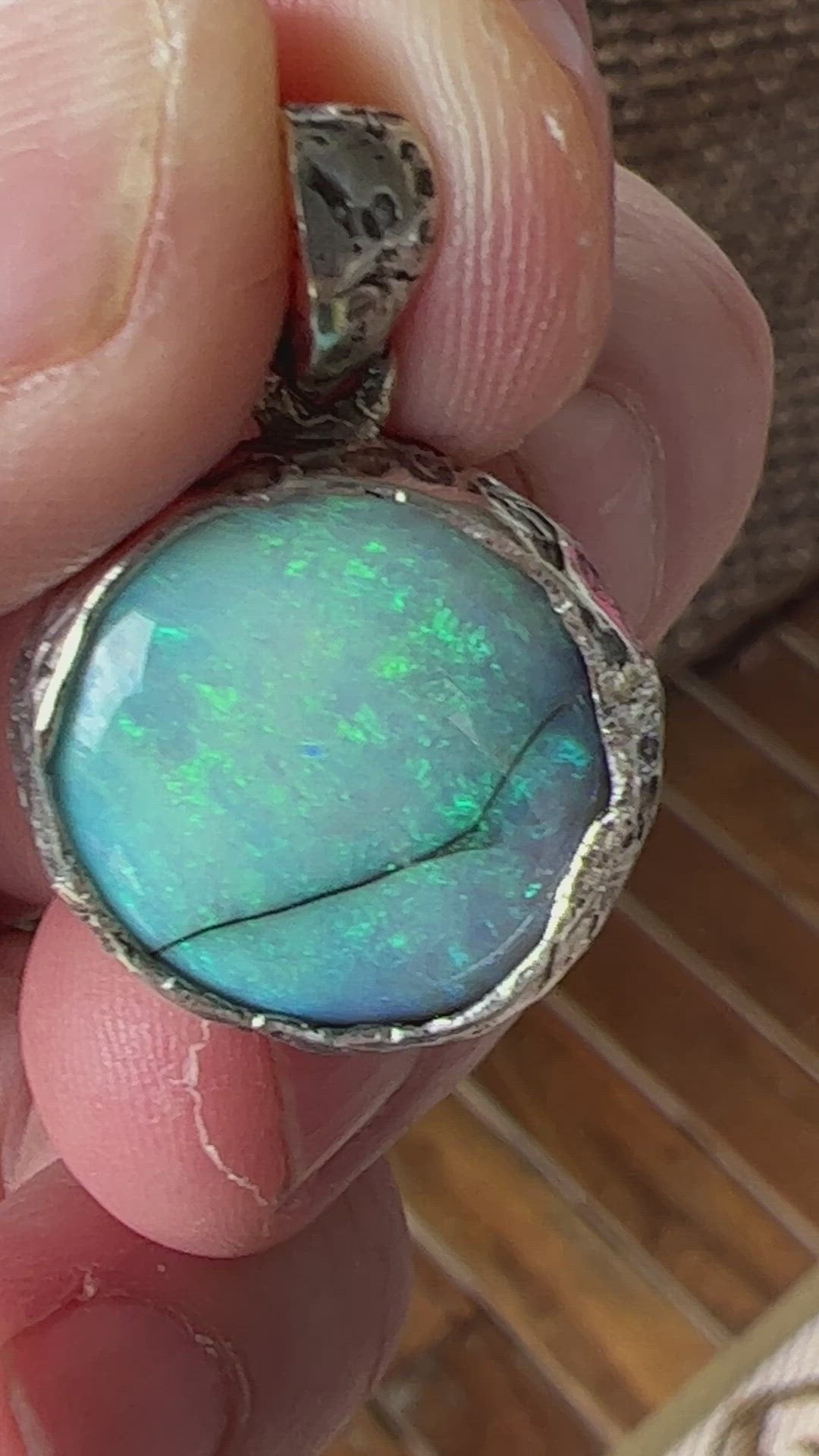 Awesome Lightning Ridge picture stone opal. Mounted with Argentium silver which shows off the stone perfectly. A beautiful design by Sally Fisher. 