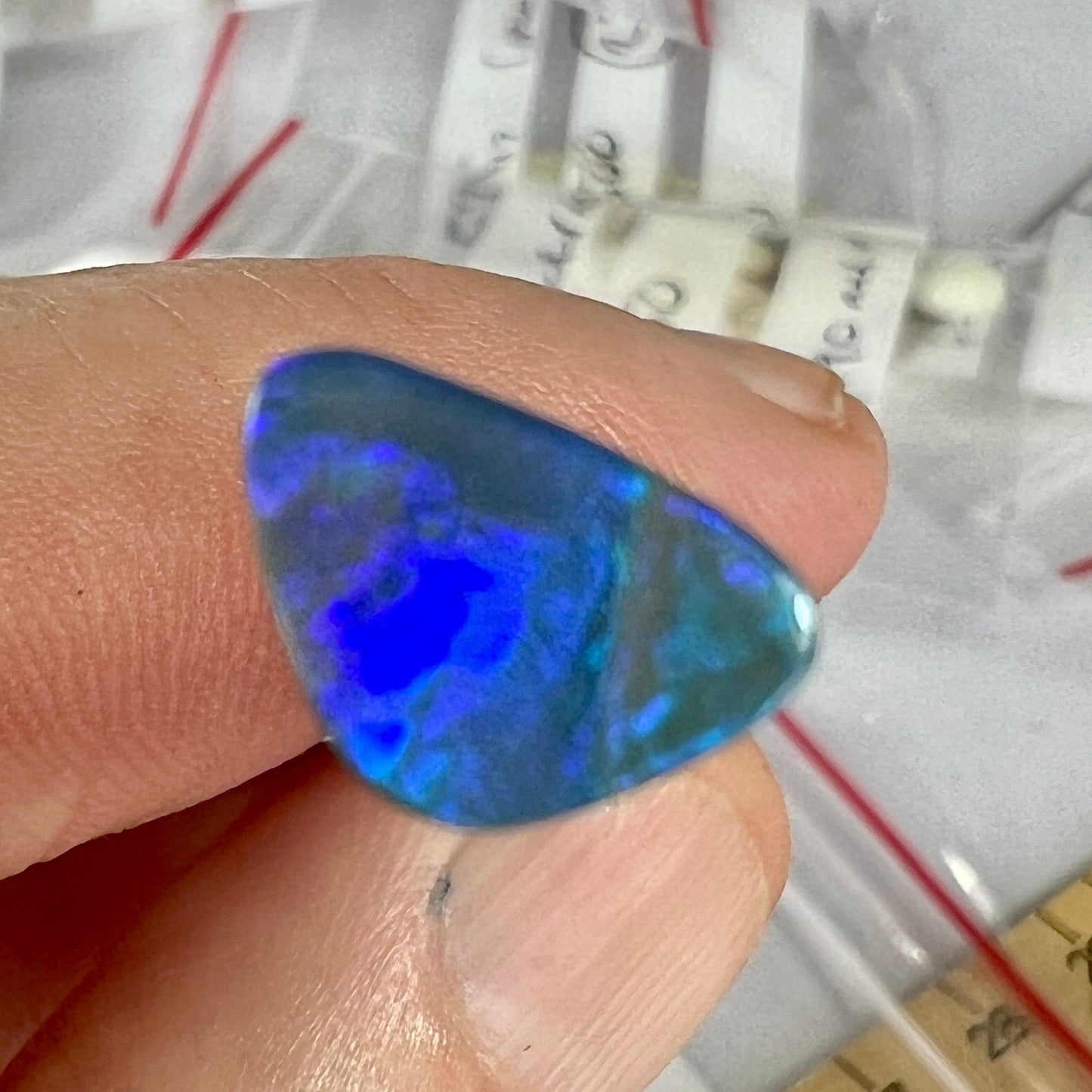 Solid blue/green Lightning Ridge opal. A nice little ring stone.