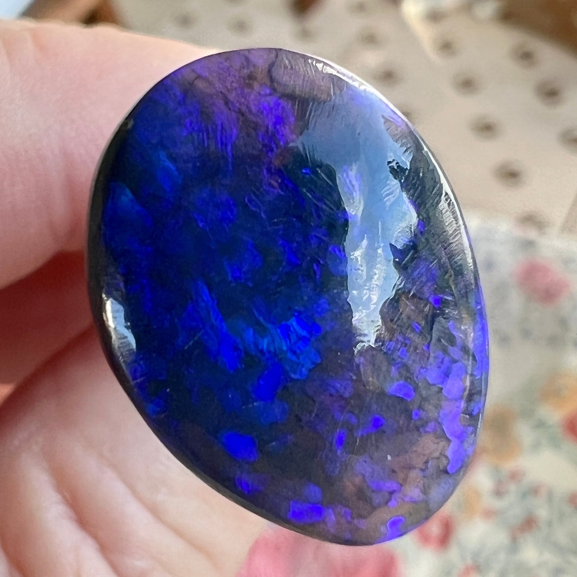 Beautiful blue black cut stone from Lightning Ridge. Originally from the Tunnel Rats and supplied by Phoenix Gems. Would make a perfect pendant.