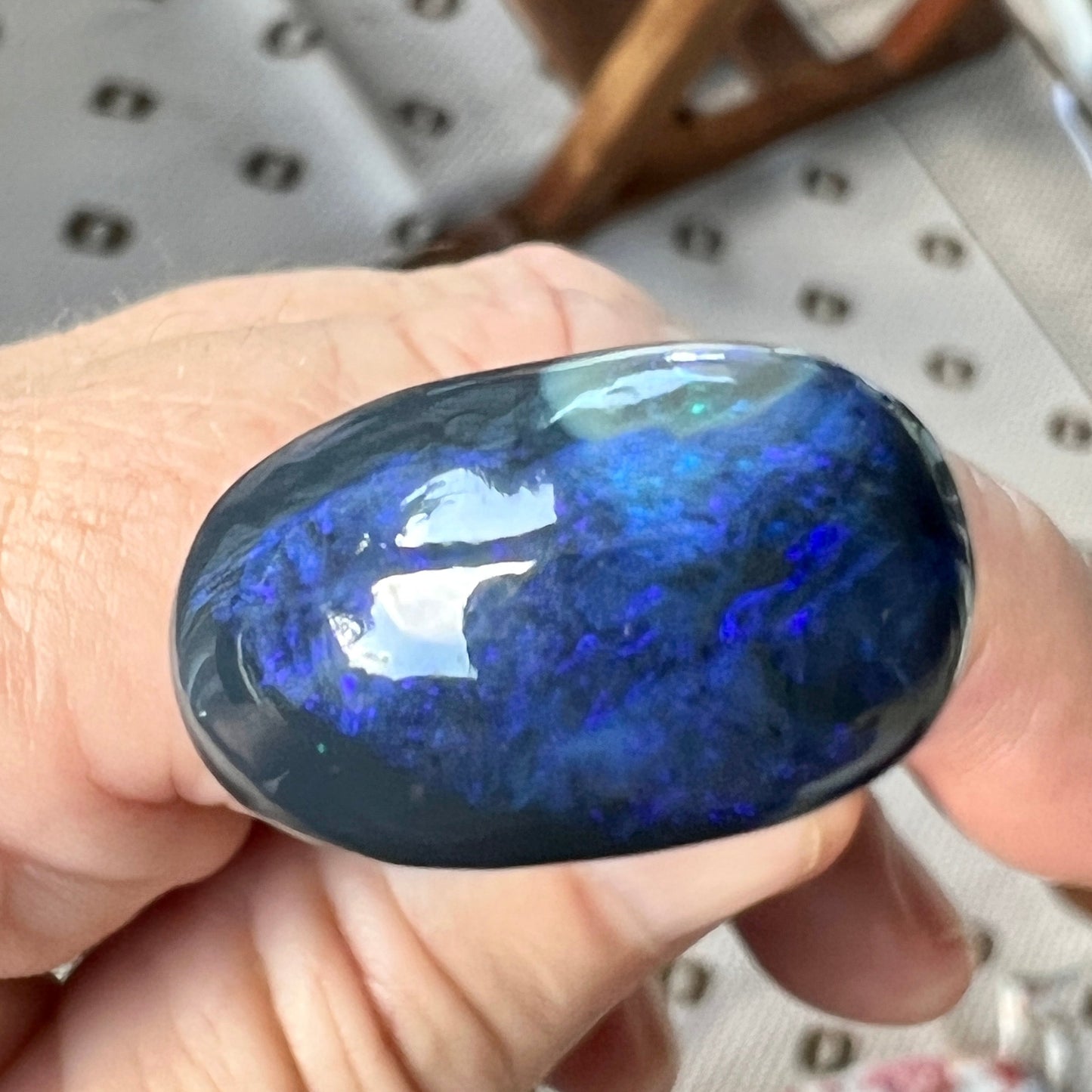 Blue black opal from Lightning Ridge, Nice shape and beautifully polished.