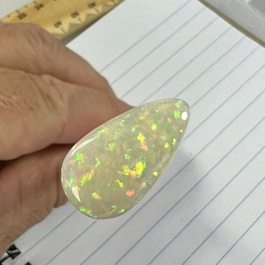 Perfect double sided pin fire solid white opal. Pear shaped and ready to go.