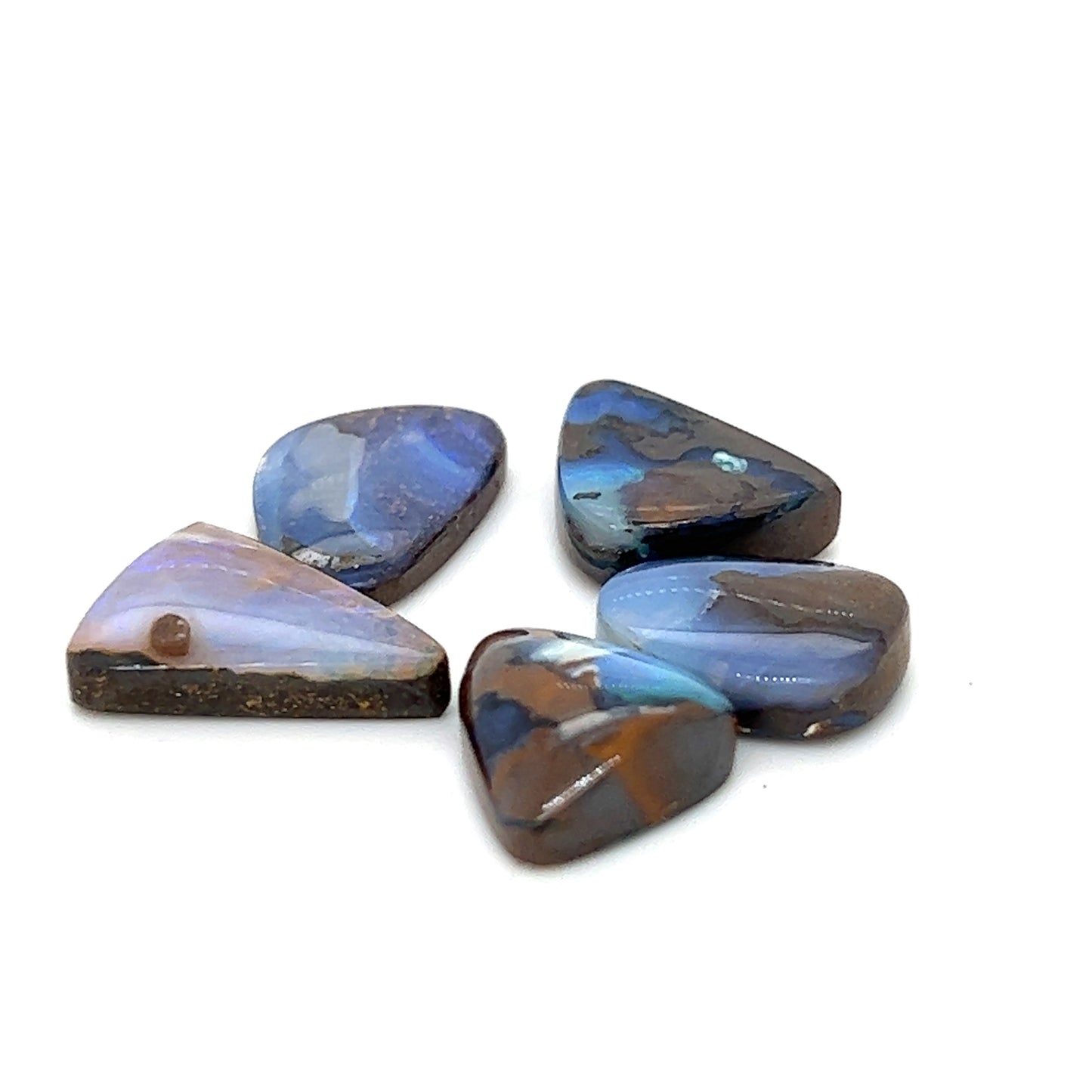 Great cut and polish on this bundle of five boulder opals. Perfect for rings or pendants.