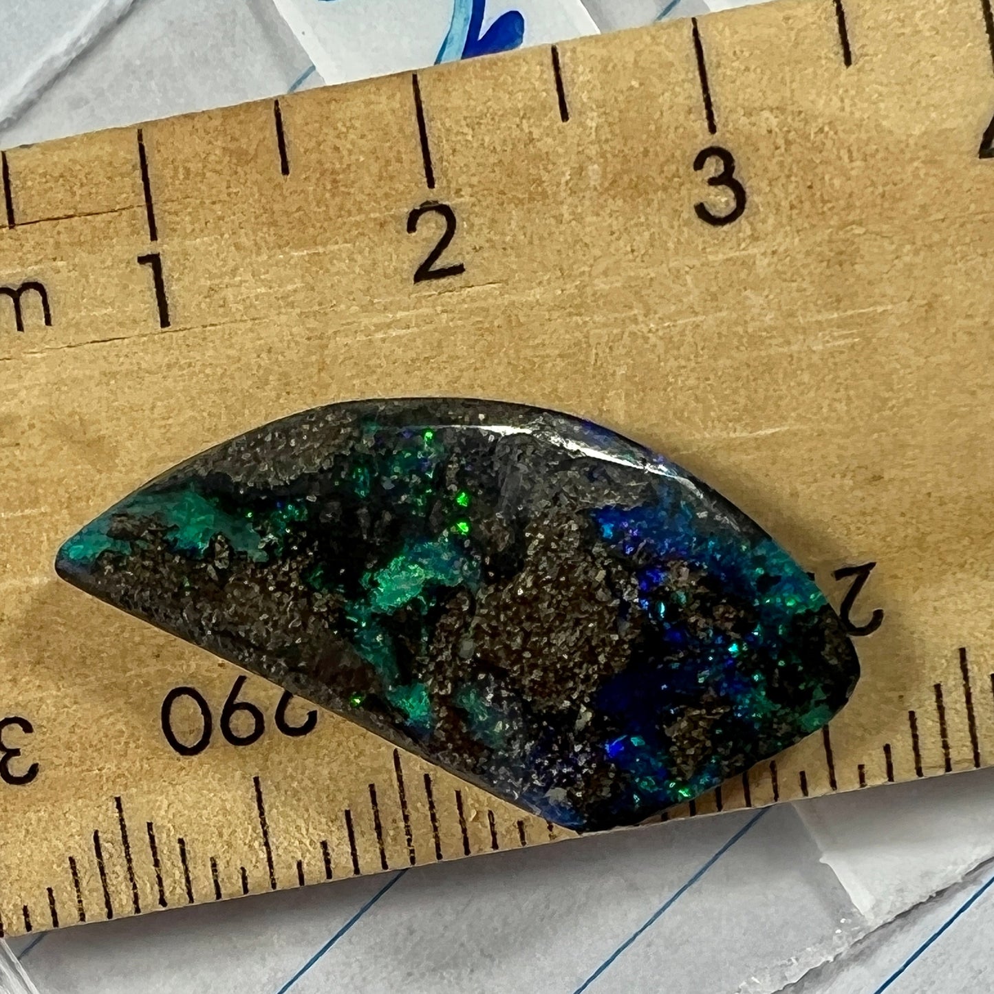 A nice stone from Opalton, Queensland, displaying beautiful blues and greens.