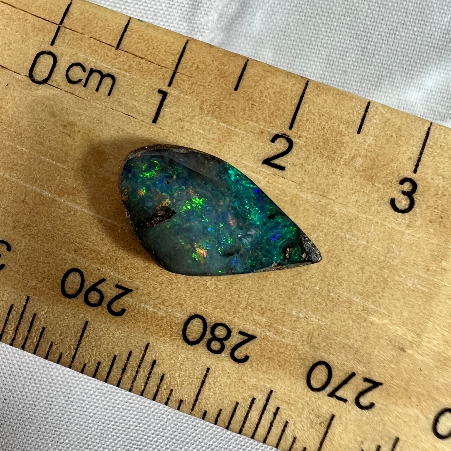 Boulder opal from Winton displaying great colours. Would make a lovely ring stone.