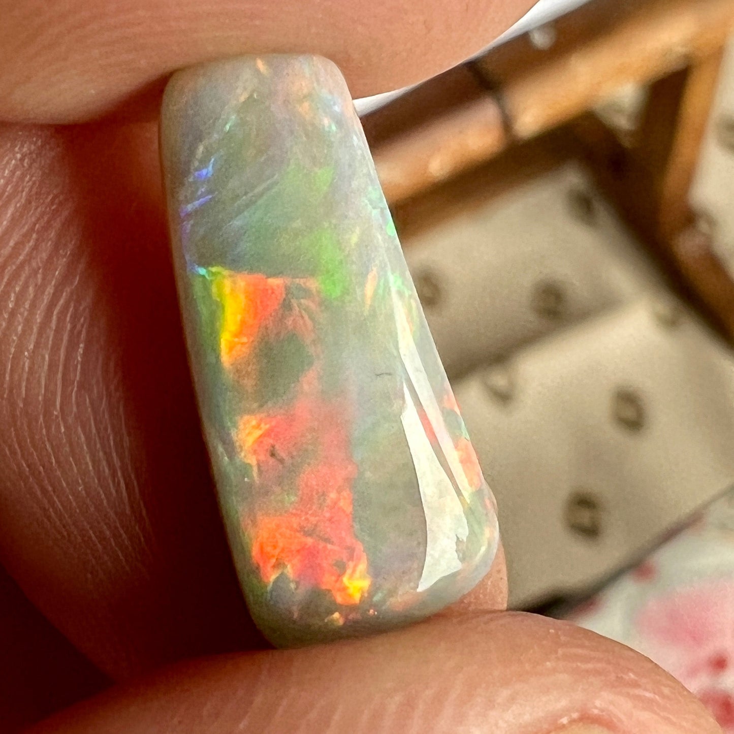 Absolutely stunning piece of rare Mintabie opal, displaying fiery colours from every angle.