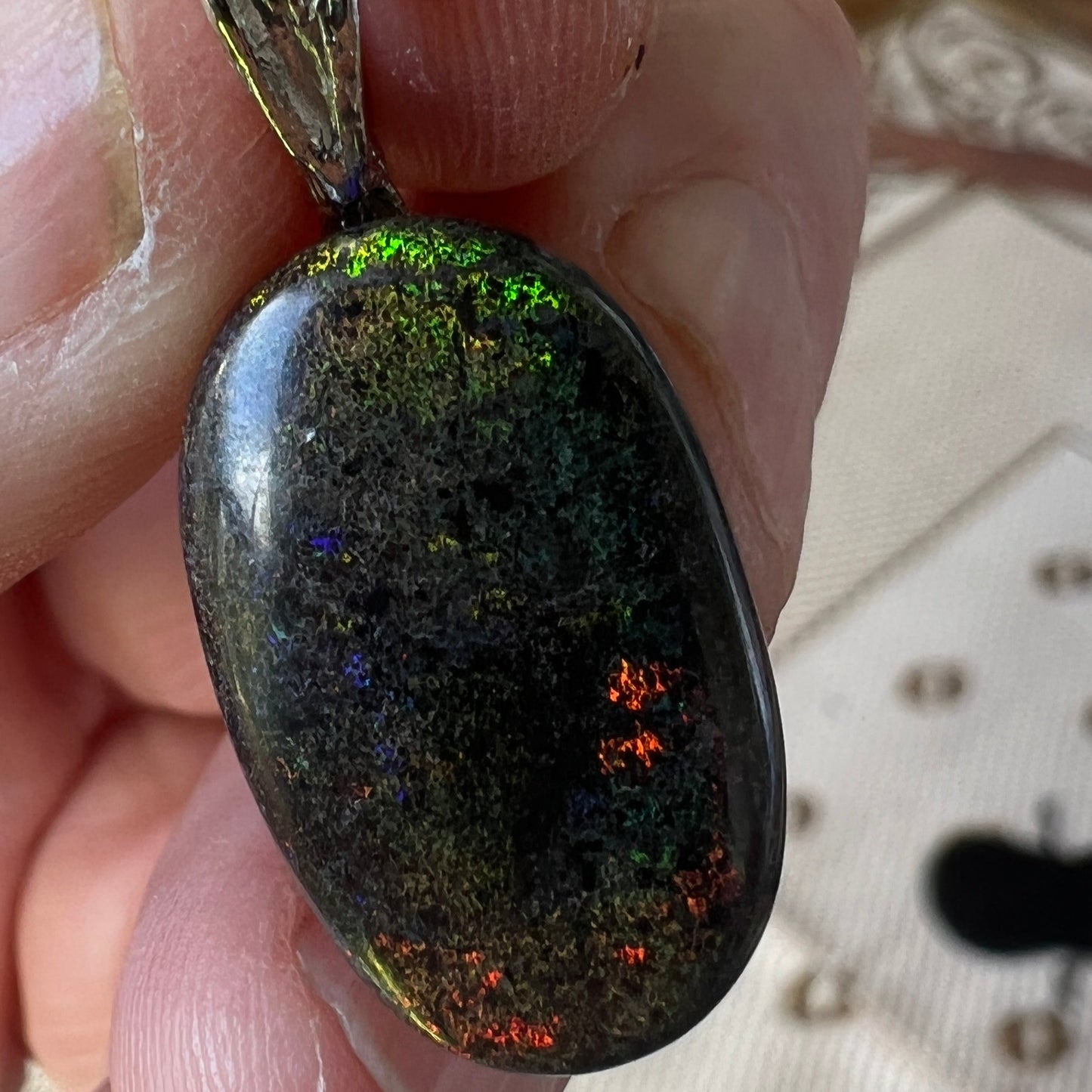 Andamooka Matrix opal pendant displaying lovely colours. Ready to wear.