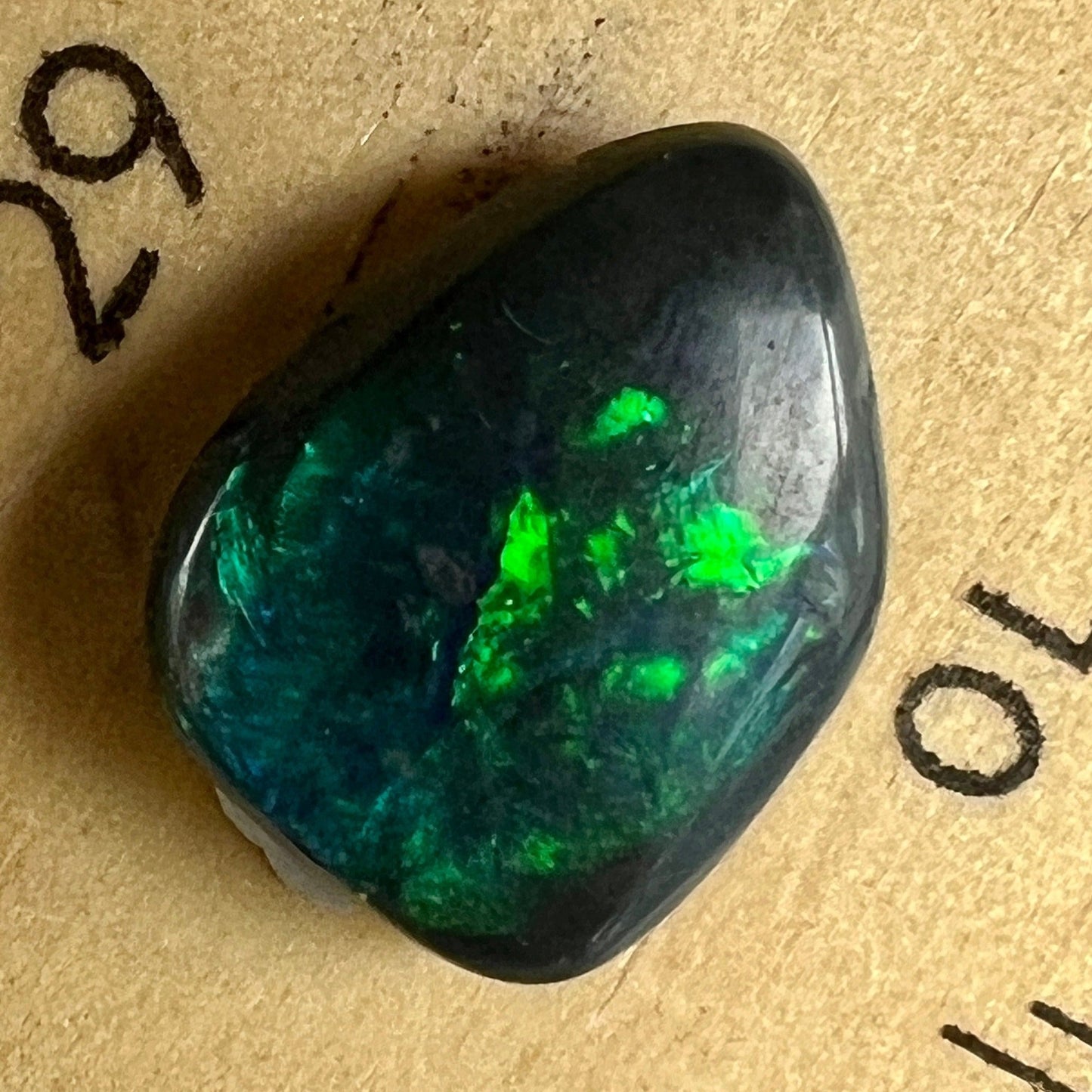This solid black opal from Lightning Ridge is a great stone. Requires an expert finish.