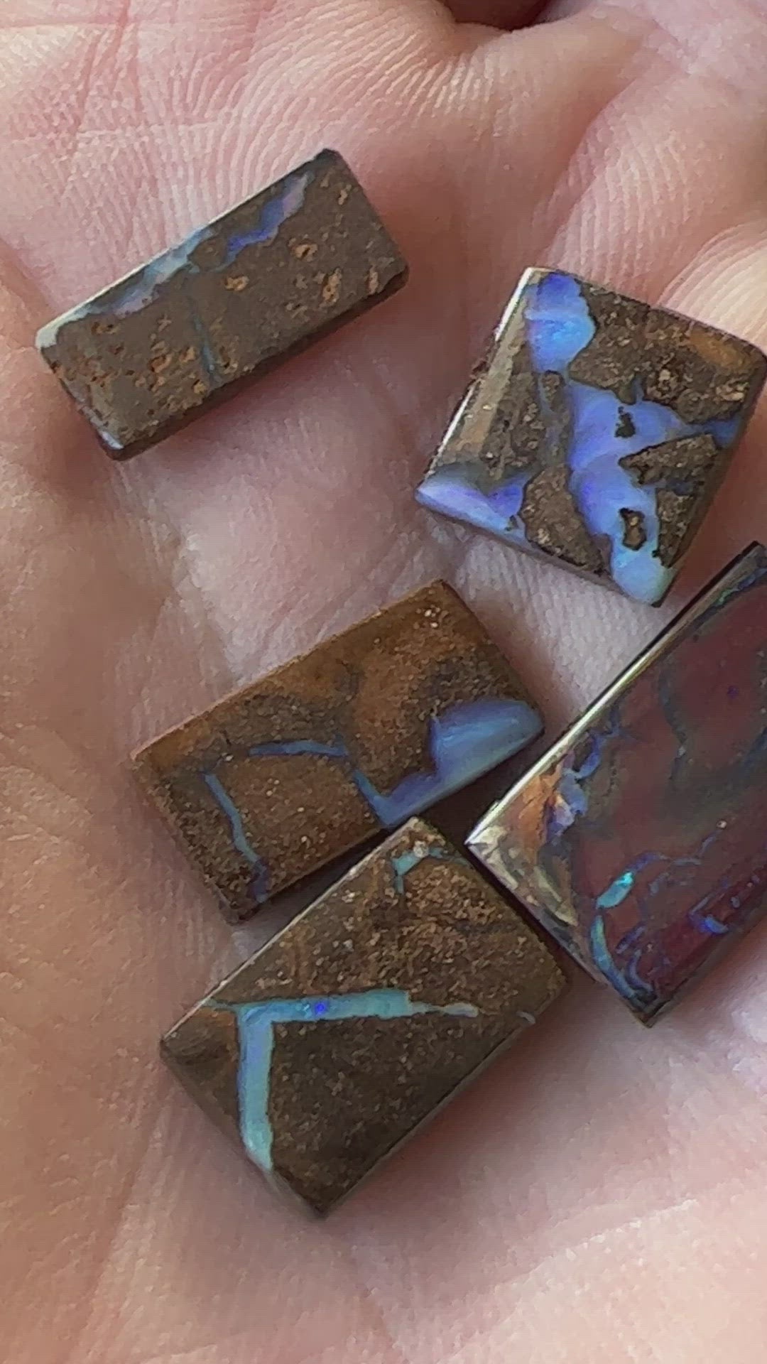 Five square cut boulder opals from Winton. Nice polish.
