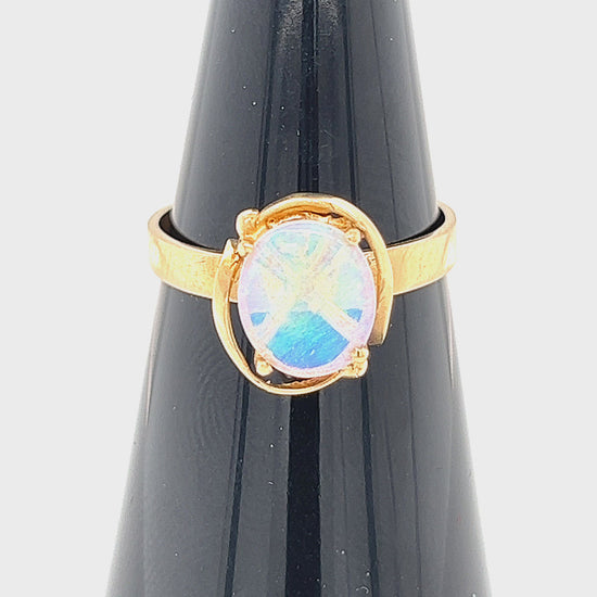 Great little 14ct Coober Pedy crystal opal ring. Bespoke made with impressive flashes of blue.