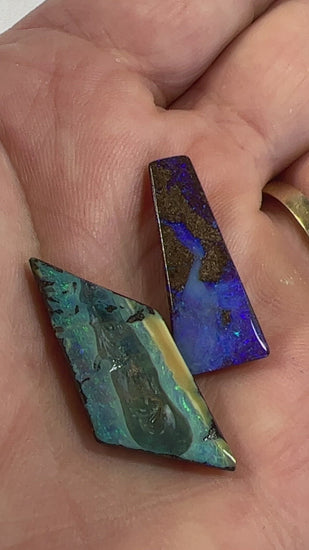 Two gorgeous pieces of boulder opal from Winton. Great colours. Polished and ready for setting.