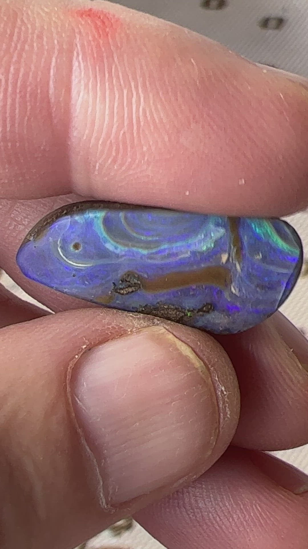Bright and bold colours and awesome patterns in this beautiful piece of boulder opal from Winton. Nicely polished and a perfect pendant.